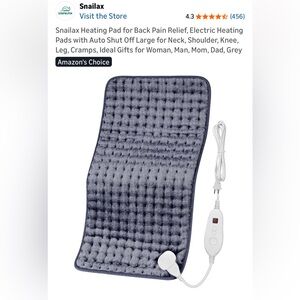 NIB Snailax Heating Pad Back Pain Therapy Electric Auto Shut Off 12"x24" Grey